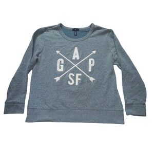 VTG Gap Womens XL Indigo Blue spell out rowing Pullover Sweater Long Sleeve Logo